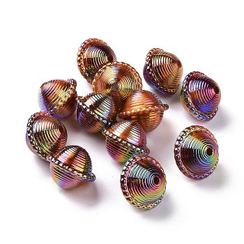 UV Plating Rainbow Iridescent Acrylic Beads, with Gold Foil, Peg-top Shape, Sienna, 22x18mm, Hole: 3mm