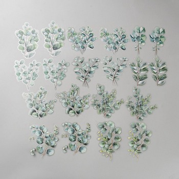20Pcs Leaf PET Decorative Stickers, for DIY Scrapbooking, Green, 78~95x47~72x0.1mm, 2pcs/style
