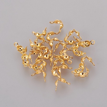 Iron Bead Tips, Calotte Ends, Clamshell Knot Cover, Iron End Caps, Open Clamshell, Golden, 7.5x4mm, Hole: 1mm, Inner Diameter: 3mm