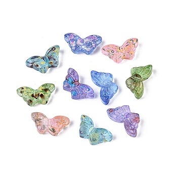 Picasso Transparent Glass Beads, Butterfly, Mixed Color, 8x14.5~15x4.5~5.5mm, Hole: 1mm, About 690pcs/pound