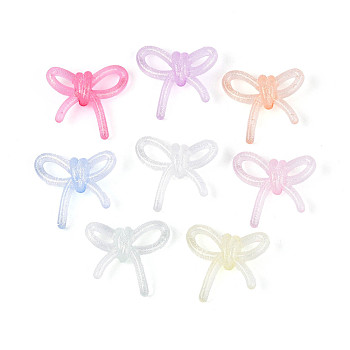 Luminous Frosted Transparent Acrylic Beads, Bowknot, with Glitter Powder, Glow in the Dark, Mixed Color, 25.5x27.5x8.5mm, Hole: 2.8mm, about 454pcs/500g