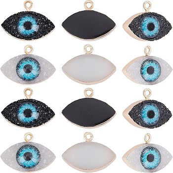 Druzy Resin Pendants, with Edge Light Gold Plated Iron Loops, Evil Eye, Mixed Color, 17x23x7.5mm, Hole: 2mm, 20pcs/box