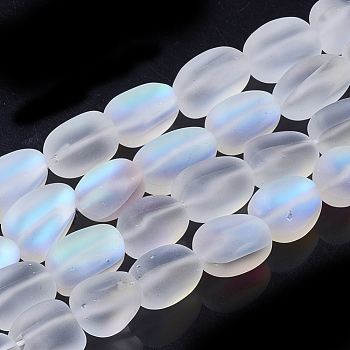 Synthetic Moonstone Beads Strands, Holographic Beads, Tumbled Stone, Dyed, Frosted, Nuggets, WhiteSmoke, 13~18x10~11x10~11mm, Hole: 1.2mm, about 23pcs/strand, 15.3 inch