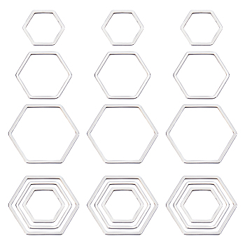 60Pcs 3 Sizes 304 Stainless Steel Linking Ring, Hexagon, Stainless Steel Color, 13.5~20x12~22.5x0.8mm, 20pcs/size