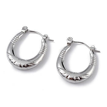 304 Stainless Steel Oval Hoop Earrings for Women, Stainless Steel Color, 21.5x17.5x3.5mm, Pin: 0.5mm