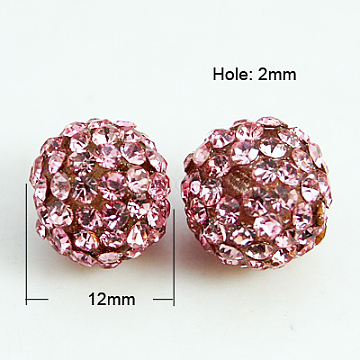 Resin Rhinestone Beads, Grade A, Round, Rose, 12mm, Hole: 2mm(RB-A025-12mm-A23)