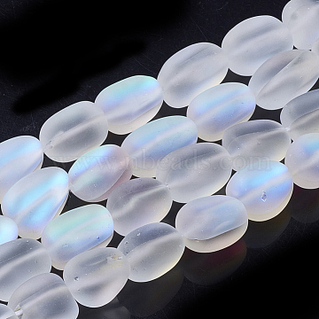 Synthetic Moonstone Beads Strands, Holographic Beads, Dyed, Frosted, Nuggets, WhiteSmoke, 13~18x10~11x10~11mm, Hole: 1.2mm, about 23pcs/strand, 15.3 inch(X-G-S285-05A)