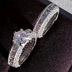 2Pcs Alloy with Crystal Rhinestone Finger Rings for Couple, Round, Platinum, US Size 7(17.3mm)(FS-WG6A3A8-02)