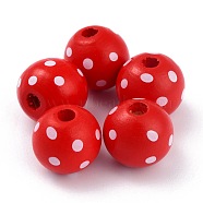 Dyed Natural Wooden Beads, Round with Wave Point, Red, 16x15mm, Hole: 4mm(WOOD-O005-01G)