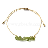 Natural Peridot Chips Braided Bead Bracelets, Nylon Cords Adjustable Bracelet, Inner Diameter: 3-1/4 inch(8.1cm)(BJEW-JB09851-08)