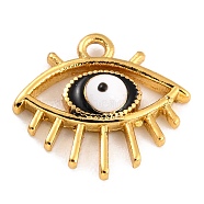 Golden Brass Enamel Pendants, Long-Lasting Plated, Evil Eye, Black, 12.5x14x2.5mm, Hole: 1.3mm(KK-P197-12A-G)