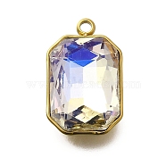 304 Stainless Steel Pendants, with Rhinestone, Real 18K Gold Plated, Ion Plating(IP), Rectangle, Crystal AB, 18.5x11.5x5.5mm, Hole: 1.8mm(STAS-Q346-07G-10)