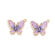 Rack Plating Alloy Enamel Pendants, Cadmium Free & Nickel Free & Lead Free, Light Gold, Butterfly Charm, Plum, 23.5x21x3mm, Hole: 1.2mm(ENAM-N056-364KCG-03)