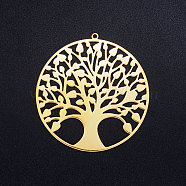 201 Stainless Steel Pendants, Circle with Tree of Life, Golden, 47x45x1mm, Hole: 1.6mm(STAS-S105-JN405)