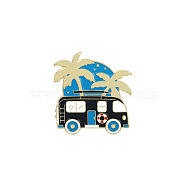 Spring Theme Alloy Brooches, Enamel Hiking Lapel Pin, for Backpack Clothes, RV/Recreational Vehicle & Coconut Trees, Golden, Dodger Blue, 30x28mm(SPRI-PW0001-096A)