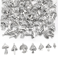 80Pcs 7 Style Tibetan Style Alloy Pendants, Mushroom Charm, Antique Silver, 13.3~29.5x7.5~20x2.3~6mm, Hole: 1.6~2.3mm(FIND-GL0001-46)
