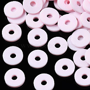 Handmade Polymer Clay Beads, Disc/Flat Round, Heishi Beads, Pink, 8x0.5~1mm, Hole: 2mm, about 13000pcs/1000g(CLAY-R067-8.0mm-B27)