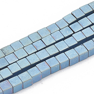Electroplate Non-magnetic Synthetic Hematite Beads Strands, Matte Style, Cube, Blue Plated, 2x2x2mm, Hole: 0.8mm, about 170pcs/strand, 15.7 inch(G-N0318-13-B)