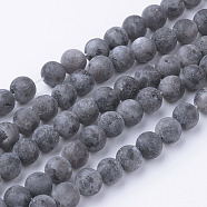Natural Black Larvikite Bead Strands, Round, Frosted, 6~6.5mm, Hole: 1mm, about 60pcs/strand, 14.9 inch(38cm)(G-G735-57F-6mm)