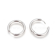 304 Stainless Steel Hoop Earrings, Manual Polishing Huggie Earrings, Stainless Steel Color, 12 Gauge, 14x2mm, Pin: 0.8mm(±0.1mm), Inner Diameter: 10mm(EJEW-P177-P-07)