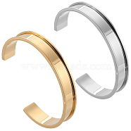 2Pcs 2 Colors 304 Stainless Steel Grooved Cuff Bangles, Golden & Stainless Steel Color, Inner Diameter: 2-3/4x2 inch(6.9x5.15cm), 1pc/color(BJEW-SC0001-15)