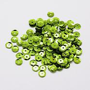 Plastic Paillette Beads, Semi-cupped Sequins Beads, Center Hole, Lawn Green, 6~7x0.5mm, Hole: 1mm(PVC-A001-6mm-02)