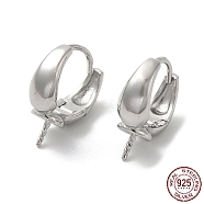 Rhodium Plated 925 Sterling Silver Hoop Earring Findings, for Half Drilled Beads, Real Platinum Plated, 19 Gauge, 14x10.5x4mm, Pin: 0.9mm(STER-P056-02P)