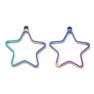 304 Stainless Steel Open Back Bezel Star Pendants, For DIY UV Resin, Epoxy Resin, Pressed Flower Jewelry, Rainbow Color, 32x30x3mm, Hole: 2.2mm, Inner Diameter: 23x28mm(STAS-Z040-01RC)