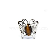 Natural Tiger Eye Finger Ring, Butterfly, Butterfly: 21x21mm(PW-WG44786-03)