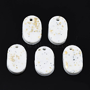 Handmade Polymer Clay Charms, with Gold Foil, Rounded Rectangle, White, 14.5x9.5x2.5~3mm, Hole: 1.5mm(CLAY-N010-055)