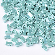 2-Hole Opaque Glass Seed Beads, Lustered, Rectangle, Medium Turquoise, 4.5~5.5x2x2~2.5mm, Hole: 0.5~0.8mm(SEED-S023-06E)