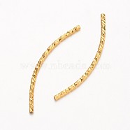 Curved Brass Tube Beads, Real 18K Gold Plated, 34x1.5mm, Hole: 1mm(X-KK-D508-07G)