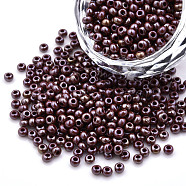8/0 Czech Opaque Glass Seed Beads, Lustered, Round, Brown, 3x2mm, Hole: 1mm, about 500g/bag(SEED-N004-003A-14)