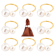 Gorgecraft Iron Napkin Rings, Napkin Holder Adornment, with Plastic Beads Restaurant Daily Accessiroes, Round, White, 65x42x25mm, 12pcs/set(AJEW-GF0002-81)