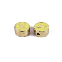 Alloy Enamel Beads, Cadmium Free & Nickel Free & Lead Free, Flat Round with Initial Letters, Light Gold, Yellow, Light Gold, 8x4mm, Hole: 1.5mm(ENAM-S122-028X-NR)