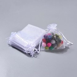 Organza Gift Bags, Jewelry Mesh Pouches for Wedding Party Christmas Gifts Candy Bags, with Drawstring, Rectangle, White, 12x10cm(OP059)