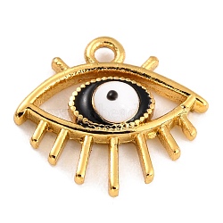 Golden Brass Enamel Pendants, Long-Lasting Plated, Evil Eye, Black, 12.5x14x2.5mm, Hole: 1.3mm(KK-P197-12A-G)