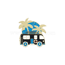 Spring Theme Alloy Brooches, Enamel Hiking Lapel Pin, for Backpack Clothes, RV/Recreational Vehicle & Coconut Trees, Golden, Dodger Blue, 30x28mm(SPRI-PW0001-096A)