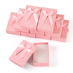 Rectangle Paper Jewelry Set Gift Box, with White Sponge Mat and Bowknot, for Rings, Necklace, Earrings, Pink, 8.4x5.4x2.5cm(CON-TAC0013-01B)