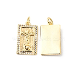Brass Micro Pave Clear Cubic Zirconia Pendants, Rectangle Charms with Religion Jesus, Real 18K Gold Plated, 21x12x3mm, Hole: 3mm(KK-P234-09G)