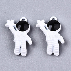 Spray Painted Alloy Pendants,  Cadmium Free & Lead Free, with Black Enamel, Spaceman, White, 22x16.5x5mm, Hole: 1.6mm(X-ENAM-S127-029-RS)