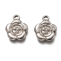 Non-Tarnish 201 Stainless Steel Pendants, Flower, Stainless Steel Color, 19.5x16x3mm, Hole: 2mm(STAS-H125-09P)