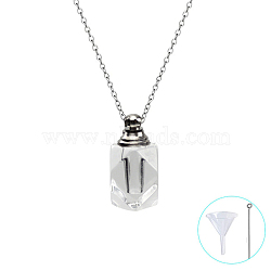 Mini Clear Glass Pet Urn Ashes Bottle Pendant Necklaces, Stainless Steel Cable Chain Memorial Jewelry for Unisex, Stainless Steel Color, Rectangle, 23.62 inch(60cm)(PW-WGCA5AD-02)