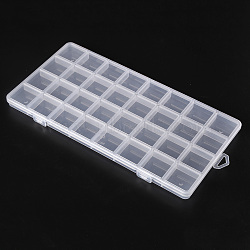 Plastic Bead Storage Containers, 32 Compartments Organizer Boxes, Rectangle, Clear, 26x13.3x1.4cm, Hole: 16.5x6.5mm, Compartment: 3.1x3.1cm(CON-S043-032)