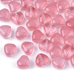 Transparent Spray Painted Glass Beads, Heart, Imitation Jelly, Salmon, 6x6x4mm, Hole: 0.9mm(GLAA-N035-02-A03)