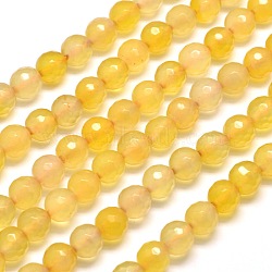 Dyed Natural Agate Faceted Round Beads Strands, Goldenrod, 8mm, Hole: 1mm, about 48pcs/strand, 14.5 inch(G-E267-05)