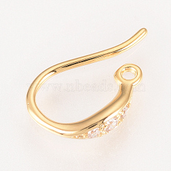 Brass Micro Pave Cubic Zirconia Earring Hooks, with Horizontal Loop, Nickel Free, Real Gold Plated, Real 18K Gold Plated, 12~13.5x8~9.5x2.5mm, 10 Gauge, Hole: 1mm(ZIRC-Q002-144G)