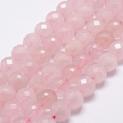 Natural Rose Quartz Beads Strands, Faceted, Round, 8mm, Hole: 1mm, about 44pcs/strand, 14.9 inch~15.1 inch(X-G-D840-21-8mm)