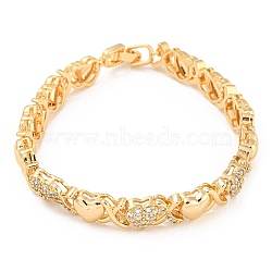 Golden Brass Micro Pave Cubic Zirconia Link Bracelets, Heart, 7-1/4 inch(18.3cm), Link: 14x8x5mm(BJEW-P314-A09-G)