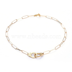 Chain Necklaces, with Iron Paperclip Chains, Alloy Toggle Clasps and 304 Stainless Steel Interlocking Clasps, Handcuffs Shape with Word Freedom, Golden, 18.4 inch(46.7cm)(X-NJEW-JN02772-01)